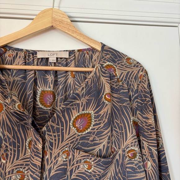 Lot of 2 Loft Floral Print Long Sleeve Blouse Tops L Dark Academic Business Work - Picture 3 of 16